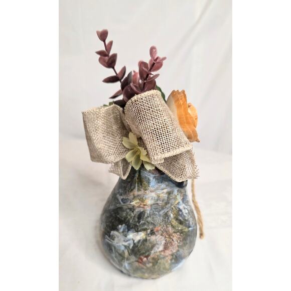 Hand Decorated Ceramic Pumpkin 9" Tall Dark Floral Moody Harvest Thanksgiving - Picture 2 of 4